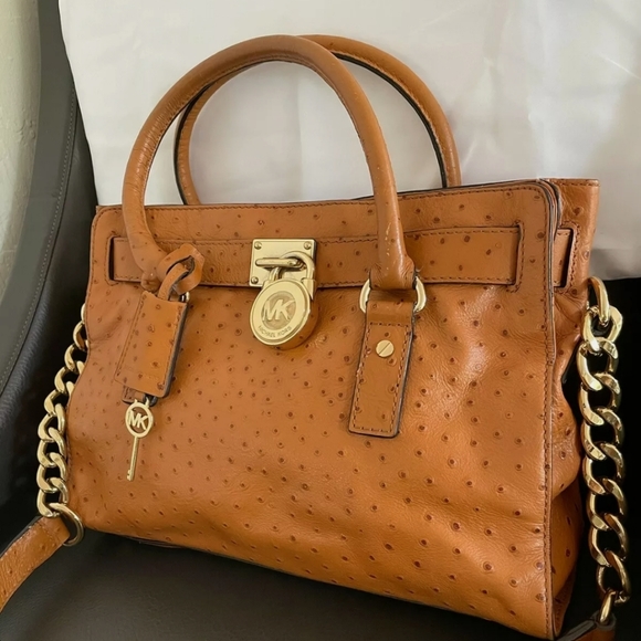 🥳HP🥳Michael Kors Brown Gold Hamilton Leather Tote Bag - Picture 4 of 14